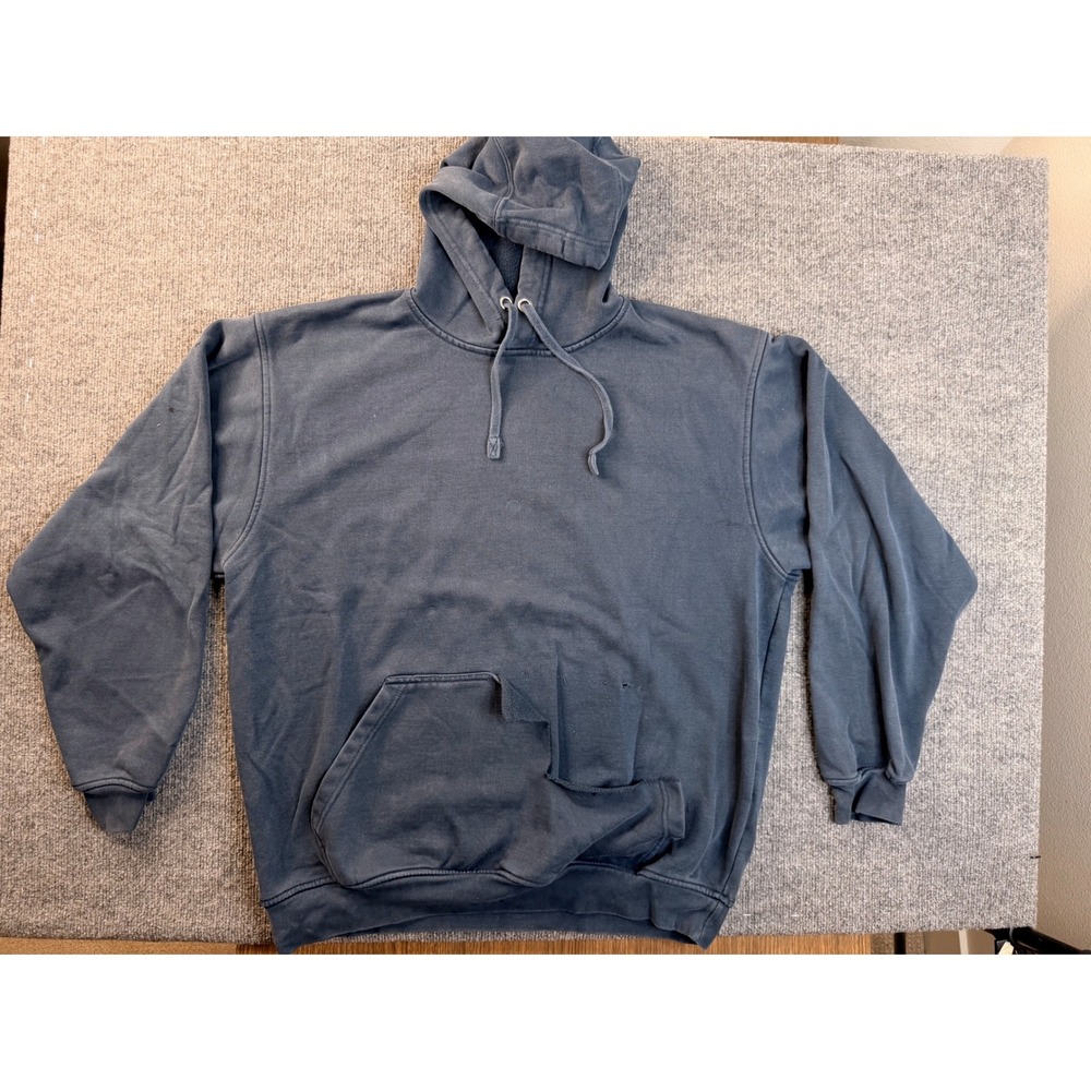 Ben Davis Mens Large Blue Hoodie Heavyweight Pullover Workwear Distressed Y2K